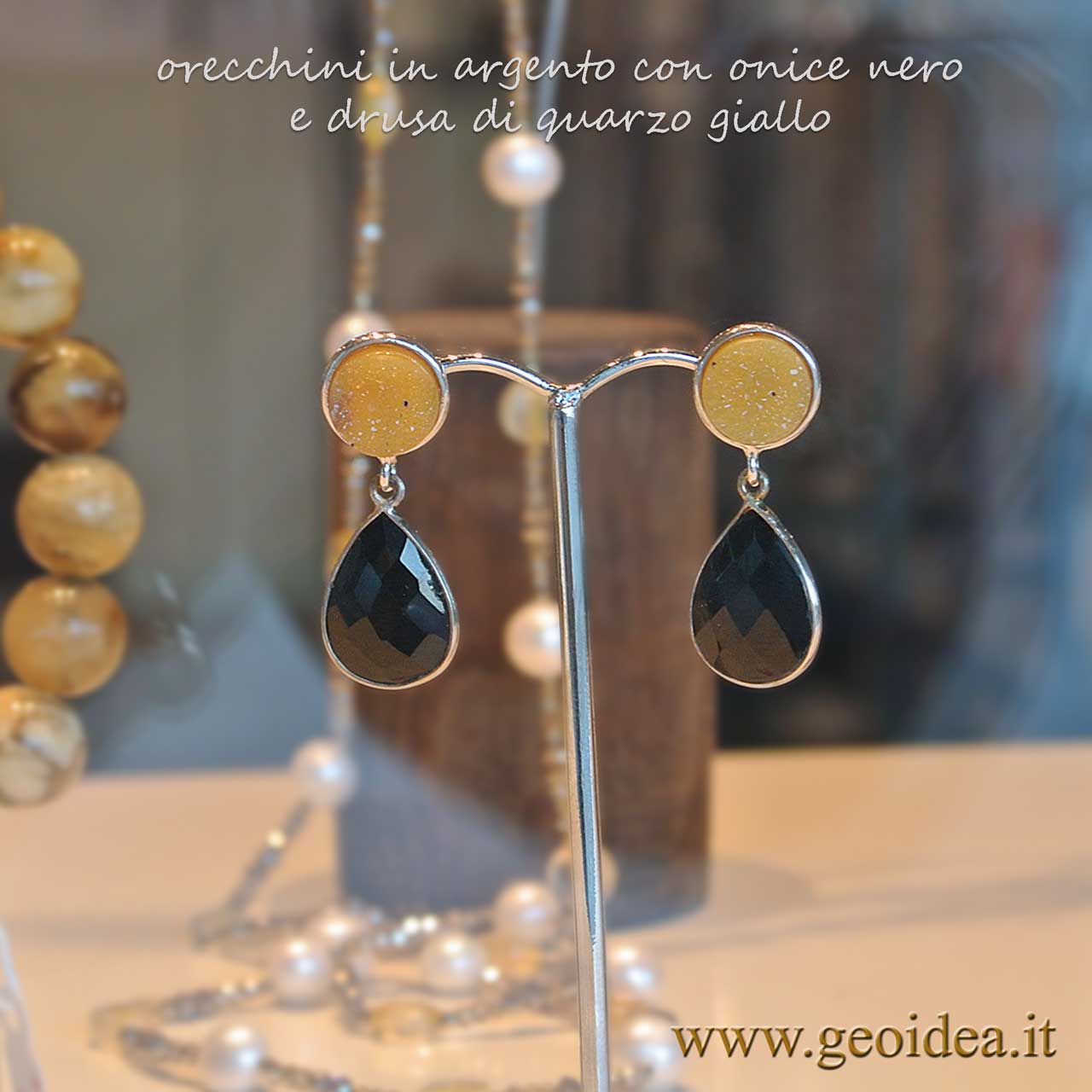 Orecchini A Cuore Onice Nero Argento – Regalo Con Biglietto Dedica