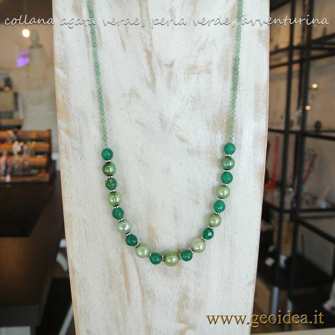 collana agata verde, perla verde, avventurina – Geoidea